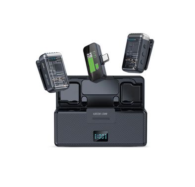 Green Lion GM-90X Microphone with Type-C Connector, Digital Display, 3-Level Volume, Vibration Feedback, Status Indicators, 360° Omnidirectional, Ultra-Low Latency, 8 Hours Working Time - Black