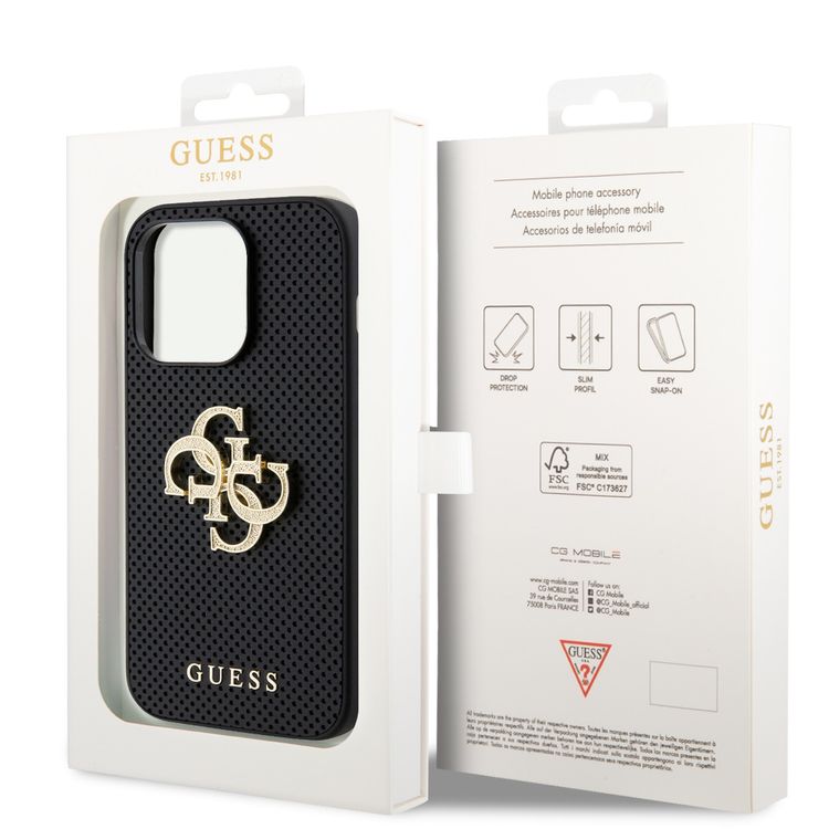 Guess Perforated PU Leather Case with 4G Glitter - Black - iPhone 15 Pro Max