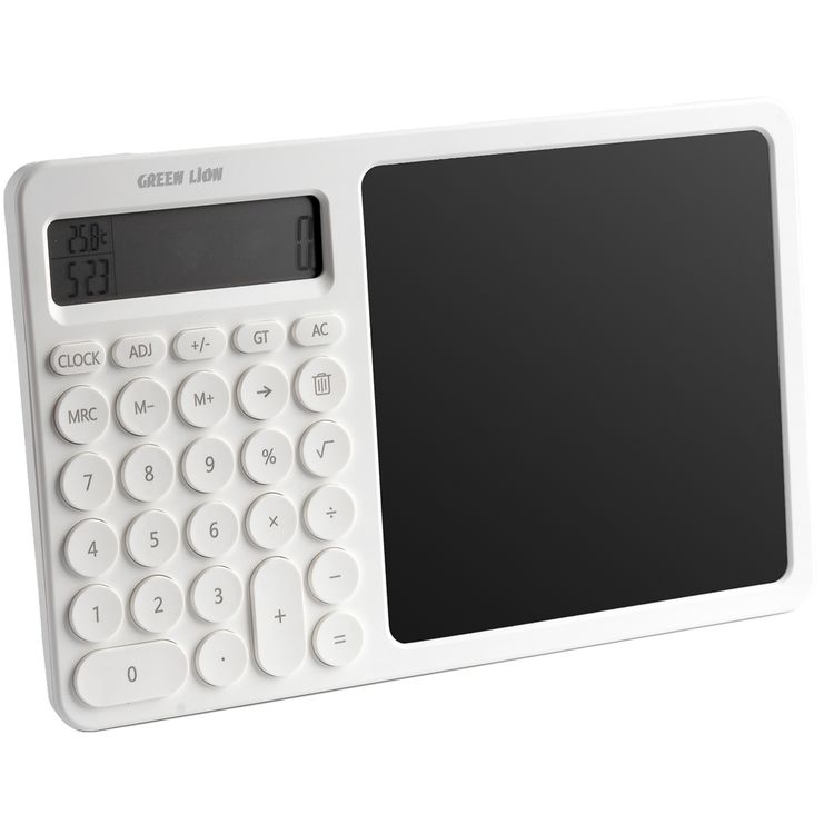 Green Lion CalcWrite Pro Calculator Writing Pad Combo with Ultra-Bright Screen, Long Standby Time, Highly Sensitive, CR2032/3V Coin Battery Powered - White