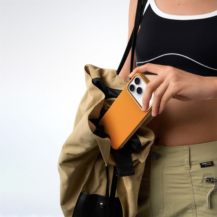 Levelo Mia MagSafe Hybrid Case for iPhone 17 Pro, N52 Strong Magnets, Matte Silicone Texture Material, Frosted Clear Design, 1.5m Drop Tested, Aluminum Alloy Frame for Camera & Edges, Non-Slip Texture, Comfortable Grip, Shock-Resistant Bumper - Sunrise Orange