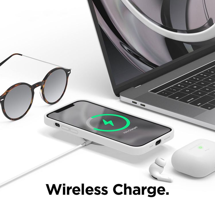 Elago Silicone Case Suitable with MagSafe, Back Shield Case Compatible for iPhone 12 / 12 Pro (6.1") Anti-Scratch, Easy Access to All Ports - White