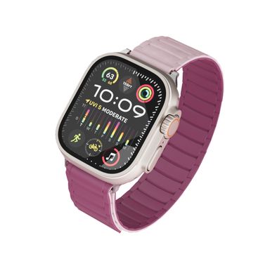 Levelo Stella Silicone Watch Strap with Magnets, Compatible with 49/46mm Smartwatches & Apple Watch SE, Series 9, 8, 7, 6, 5, Dual-Color Wearable, Hypoallergenic Material, Easy Snap-On, Sweat-Resistant, Water-Resistant - Pink / Burgundy