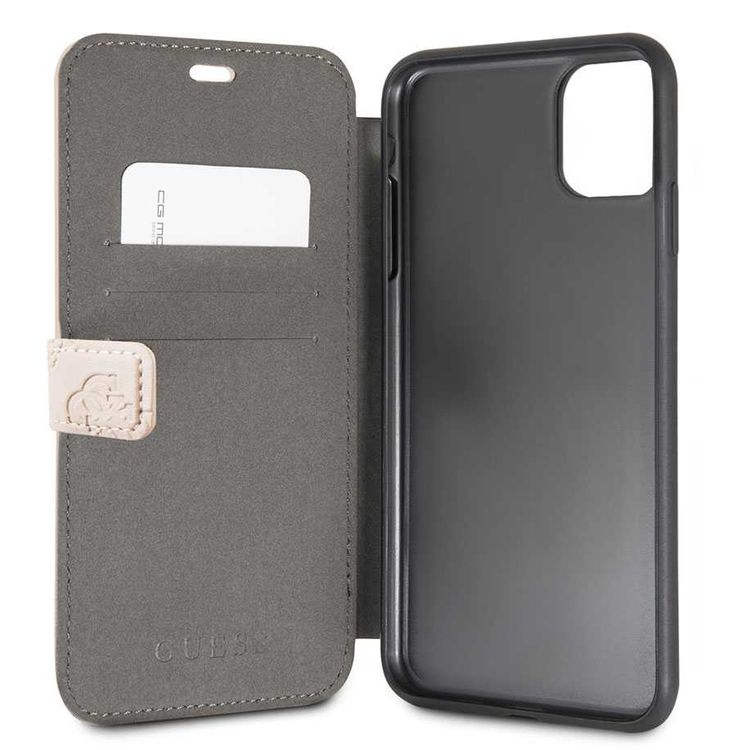 CG MOBILE Guess 4G Peony Booktype PU Leather Phone Case Compatible for iPhone 11 Pro (5.8") Mobile Case with Card Holder Inside Officially Licensed - Pink