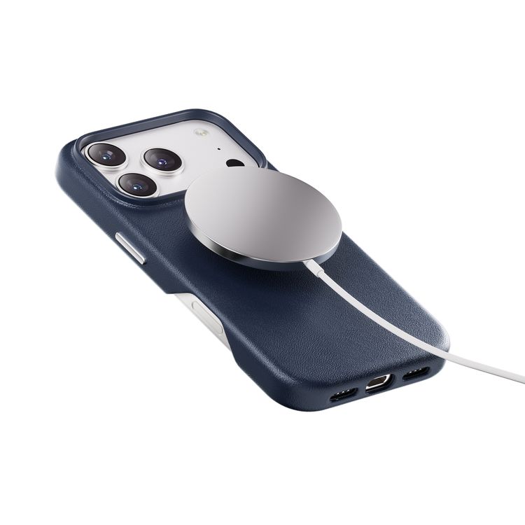 Levelo Vertex PU Leather Wallet Case for iPhone 17 Pro, Shock-Resistant Bumper, Raised Bezels for Camera & Screen, MagSafe Compatible, Drop-Tested, Full-Wrap Leather Build, Detachable Magnetic Wallet - Dark Blue