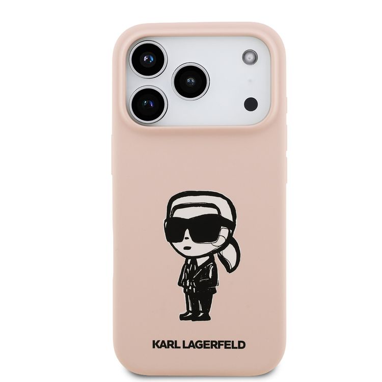 Karl Lagerfeld Liquid Silicone Case with Karl Sketch for iPhone 17 Pro, Comfortable Grip, Sustainable Packaging, Easy Snap-On, Drop Protection, Slim Profile & Lightweight Design - Pink