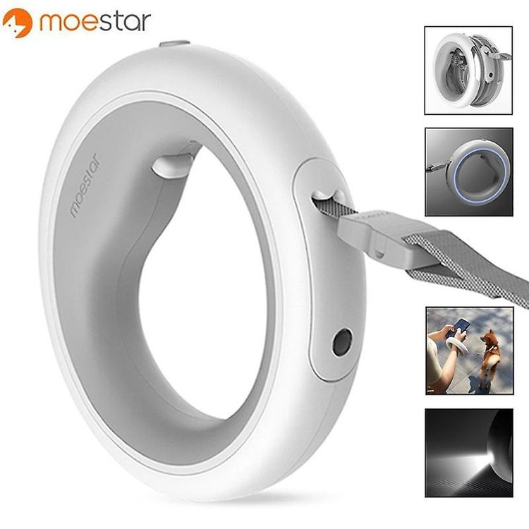 Moestar Retractable Dog Leash Pro 2 with Poop Bag Holder, 90kg Maximum Static Tensions, 210mAh Battery Capacity, 50,000 Full Expansions, 3m Total Traction Length, Large Size - Neutral Gray