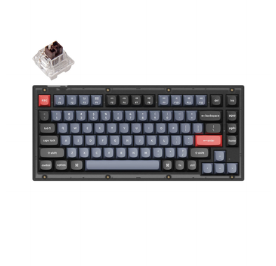 Keychron V1 ANSI 75% Layout 84 Key Full Assembled With Knob & Brown, Red Switch RGB Hot-Swap Gateron G pro Mechanical Wired Normal Profile QMK Custom - Frosted Black