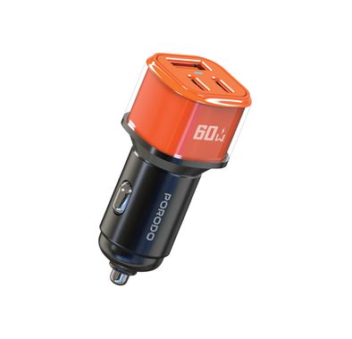 Porodo Averin Multi-Port Car Charger with Aluminum Alloy Housing, Simultaneous Fast Charging, Universal Compatibility - Orange
