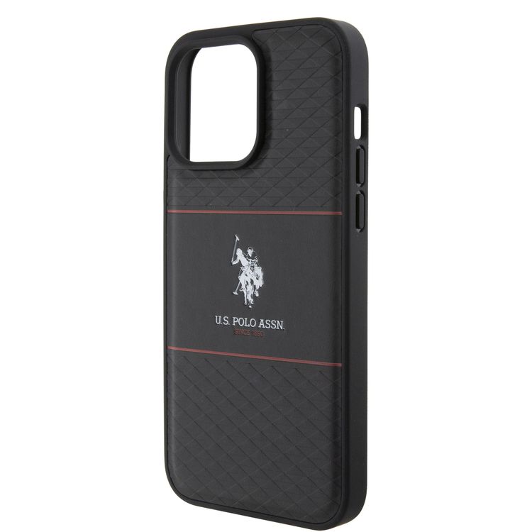 U.S.Polo Assn. PU HS Pattern DH Stripe Hard Case for iPhone 15 Series - Black - iPhone 15 Pro