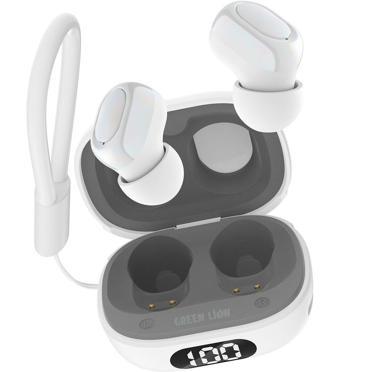 Green Lion Mittersill True Wireless Earbuds with ENC, Up to 6 Hours Playtime, IPX5 Waterproof Resistance Level, Bluetooth Version 5.4, Up to 10m Transmission Range, Type-C Charging Port, Dual-Microphone, Strap Included - White