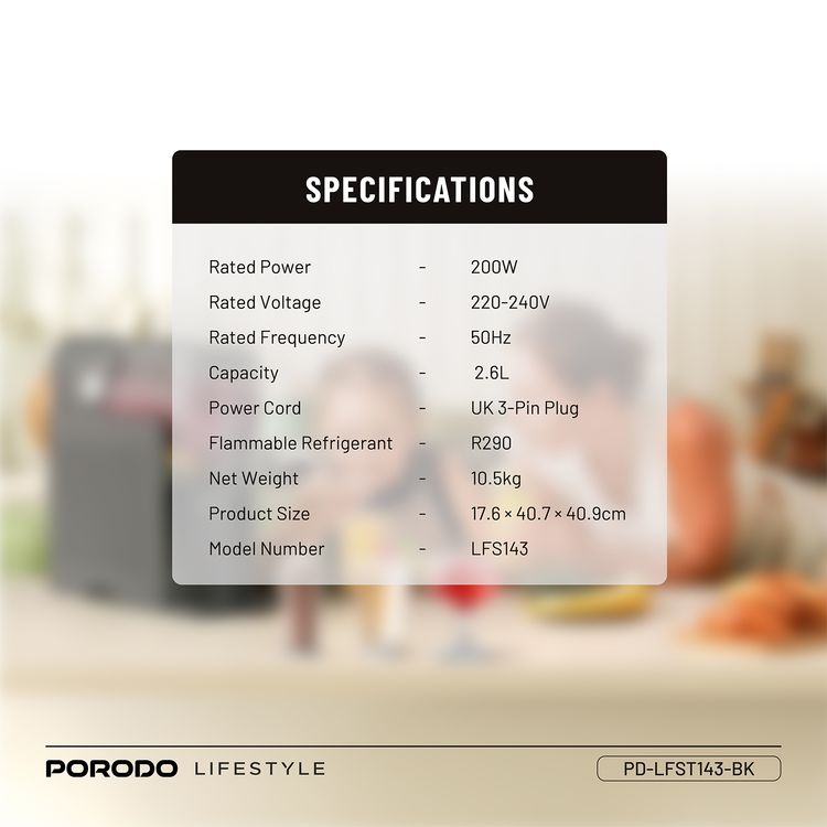 Porodo Lifestyle Multifunction Slushie Maker with 2.6L Capacity, 200W Rated Power, 220-240V Rated Voltage, 50Hz Rated Frequency, 3-Pin UK Plug, Instant Frozen Drinks, Intuitive Controls, Efficient Blending - Black