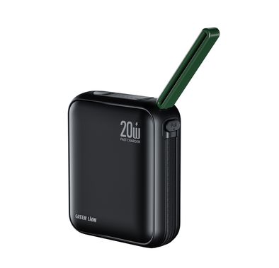 Green Lion Soho Power Bank 10000mAh with PD 20W Fast Charging, Flight Approved, Type-C Input/Output Port, LED Battery Indicator, Easy-Carry Lanyard, Detachable Type-C Cable, Safety Protections - Black