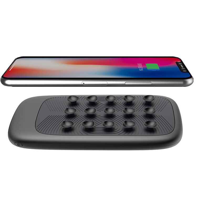 Porodo Wireless Charging 6000mAh Power Bank with LED Indicator, Suction Cup, Rubber Coated, Over Charge Protection   - Black