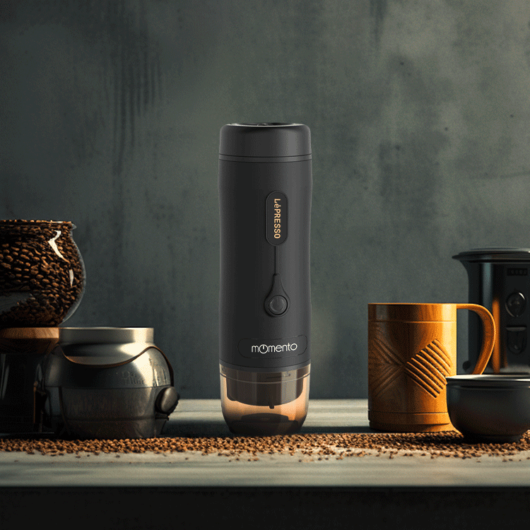 LePresso Momento 2.0 Portable Espresso Coffee Machine, Ground & Nespresso Compatible, 75W Power, 2500 mAh Battery Capacity, 2-3 Hours Re-Charge Time, 4 Single Shots Fully Charged Working Time - Black