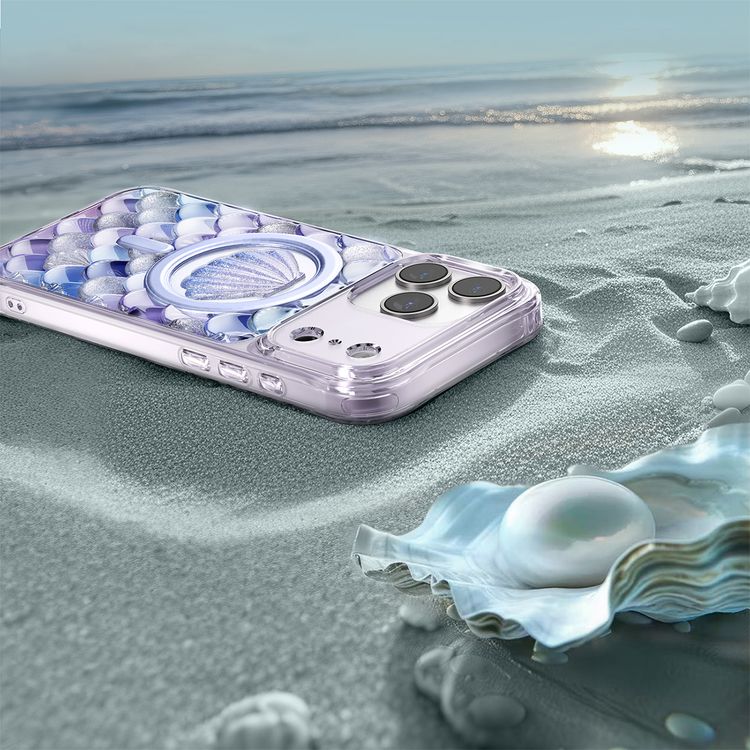 غطاء Levelo Pearl 3D Ocean لهاتف iPhone 17 Pro Max، بتصميم حجر القمر ثلاثي الأبعاد، متوافق مع MagSafe ومغناطيسات قوية، حواف مرتفعة للكاميرا والشاشة، مختبر للسقوط، زوايا ممتصة للصدمات بتقنية الكيس الهوائي، أناقة مستوحاة من المحيط - باللون الأرجواني.