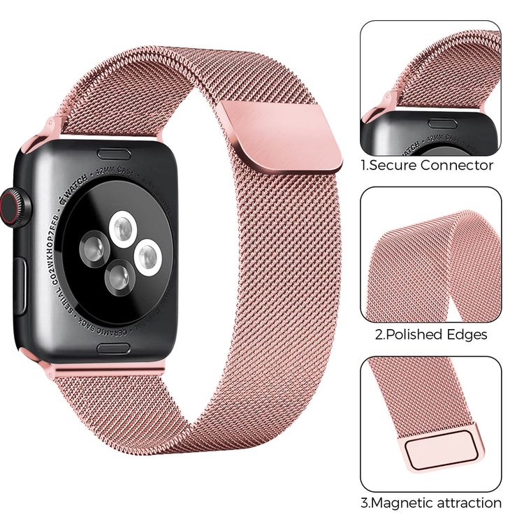 AhaStyle Magnetic Stainless Steel Milanese Mesh Loop Strap for Smartwatch - Lightweight Design - Replacement Wrist Band Strap Compatible for Apple Watch 42 / 44mm - Rose Powder