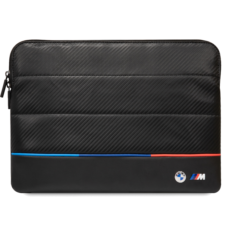 CG MOBILE BMW Carbon PU Sleeve With Contrasted Tricolor Line Protective Bag 16" Compatible With MacBook Intel® UHD Graphics/Windows/HP/Value Top Load Bag/Work, School, etc. - Black