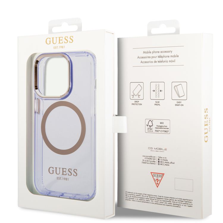 Guess Magsafe Case With Translucent Gold Outline - iPhone 14 Pro - Purple