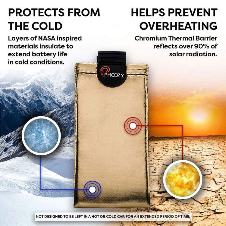 Phoozy XP3 Series Thermal Mobile Phone Case Capsule with Internal Stash Pocket, Insulated Ultra-Slim Weatherproof Pouch, Floating Case Bag, Multi Attachment Strap Gold-Large