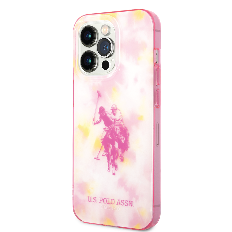 USPA PC/TPU Case with Tie&Dye Design & Horse Logo iPhone 14 Pro Compatibility - Pink