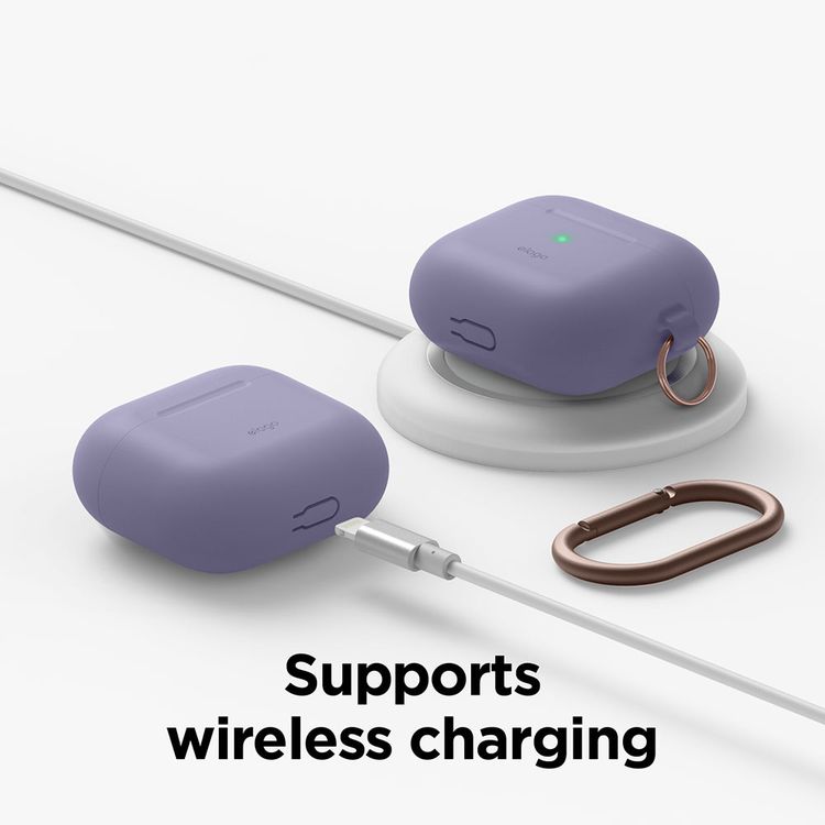 ELAGO Hang Case with Anti-Lost Ring for AirPods 3, Drop Resistant, Dustproof & Absorbing Protective Cover with Hang Case Suitable with Wireless Charger Lavender Gray
