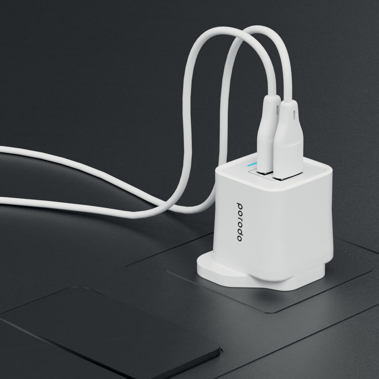 Porodo Dual Port Wall Charger 2.4A with 1.2m Lightning Cable - White