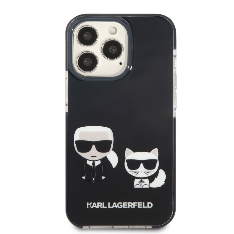 Karl Lagerfeld Shockproof TPE Karl & Choupette Case with Black Outline compatible with iPhone 13 Pro - Black