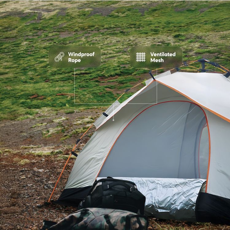 Green Lion GT-3 Camping Tent, Capable of Fitting 3-4 People, Portable & Lightweight Design, Easy to Assemble, UV Protection, Waterproof, Windproof Rope - Beige