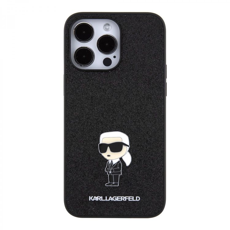 Karl Lagerfeld Fixed Glitter Case with Ikonik Logo Metal Pin - Black - iPhone 15 Pro Max