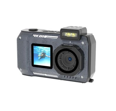 Porodo Waterproof Digital Camera with Dual Screen, 48MP, 2.88" Main Display, 1.44" Secondary Display, 18x Zoom Lens, 20 Beauty Filters, 4K Video, IP68 Waterproof, 2500mAh Battery Capacity - Black