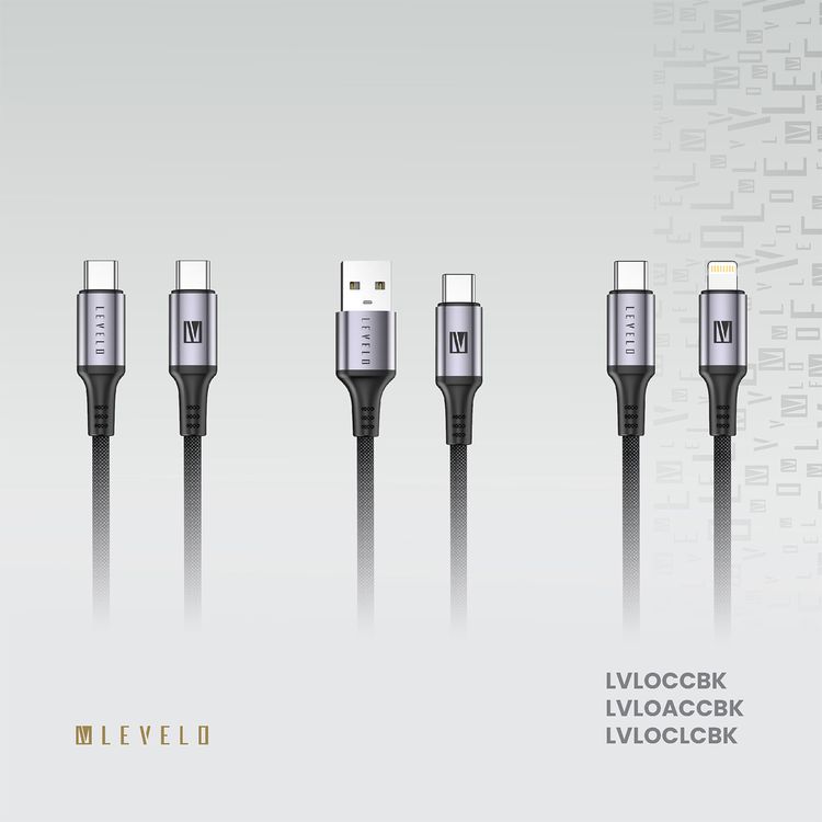 Levelo Otto USB-C to USB-C Cable with Heat-Resistant, Fast Charge & Data Sync, 480Mbps Data Transfer Rate, Tangle-Free, 1.2m Cable Length - Black