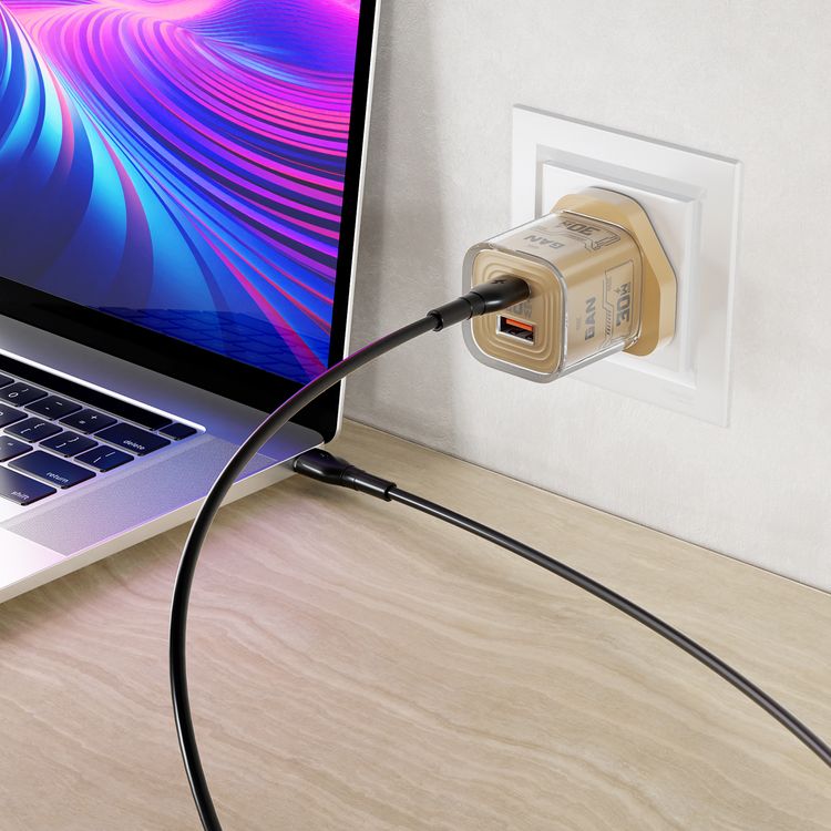 Porodo TEZCLARTÉ Quick Wall Charger with Dual Port Fast Charging, Flame Retardant Housing, Transparent Design, PD 30W USB-C Output, QC 20W USB-A Output - Khaki