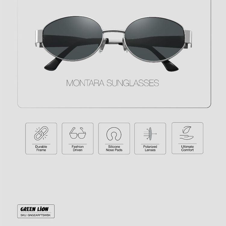 Green Lion Montara Sunglasses with Retro Oval Frame, UV400 Protection, 54mm Lens Width, Ergonomic Fit Frame, Optical Clarity, 20mm Bridge Width, 142mm Temple Width, Silicone Nose Pads - Silver