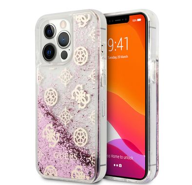 CG MOBILE Guess Liquid Glitter Case Electroplated Peony Logo Compatible for iPhone 13 Pro Max (6.7") Anti-Scratch, Easy Access to All Ports, Shock Absorption