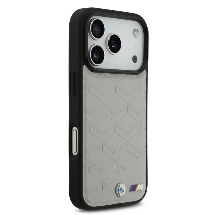 BMW MagSafe PU Seat-Shaped Leather Case with Metal Logos for iPhone 17 Pro Max, Slim Profile, Easy Snap-On Design, Sustainable Packaging, Drop Protection - Gray