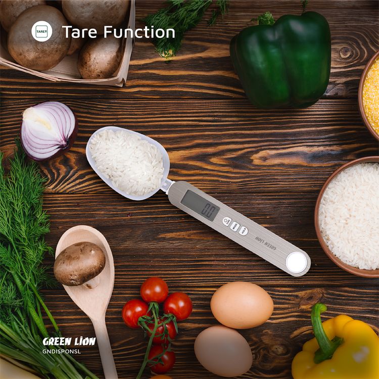 Green Lion Digital Spoon Scale with Digital Display, Tare Function, Overload Indicator, Low Battery Indicator, Extra Spoon Included, Stainless Steel + ABS Material - Silver 