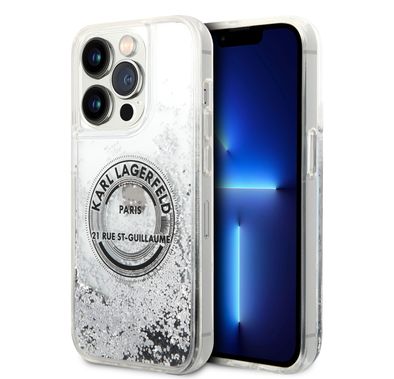Karl Lagerfeld Liquid Glitter Case Silicone Round RSG Logo Ultra-Thin iPhone 14 Pro Compatibility - Silver