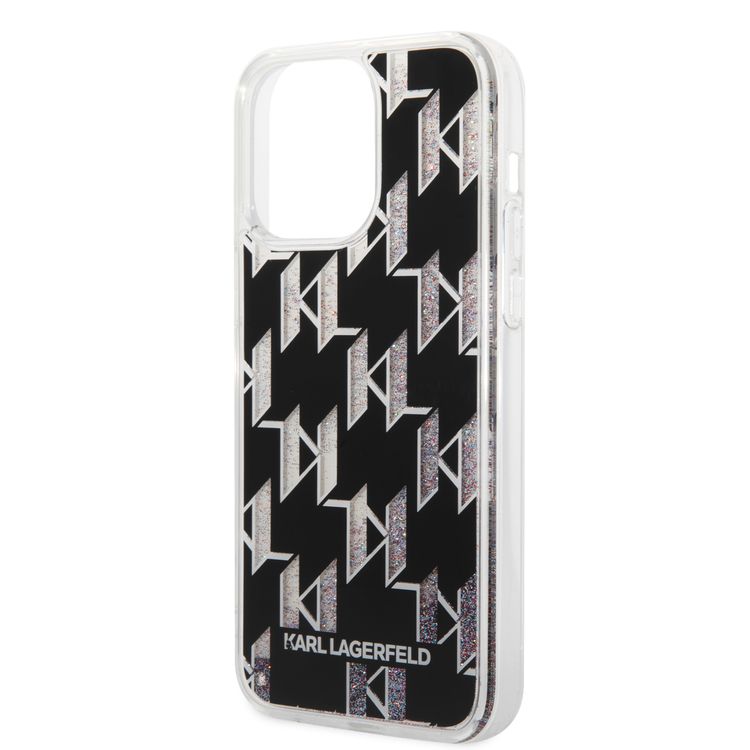Karl lagerfeld Liquid Glitter Case Monogram Pattern & Multicolor Glitter iPhone 14 Pro Max Compatibility - Black