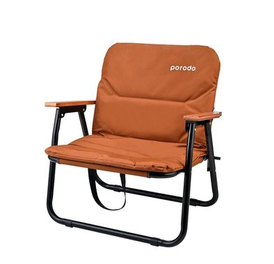 Porodo Lifestyle Camping Foldable Chair with 150kg Load Capacity, Aluminum Frame + 600D Oxford Cloth + Beech Wood Material - Brown
