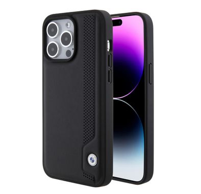 BMW Leather Case with Sign Blue Dots Pattern for iPhone 15 Pro