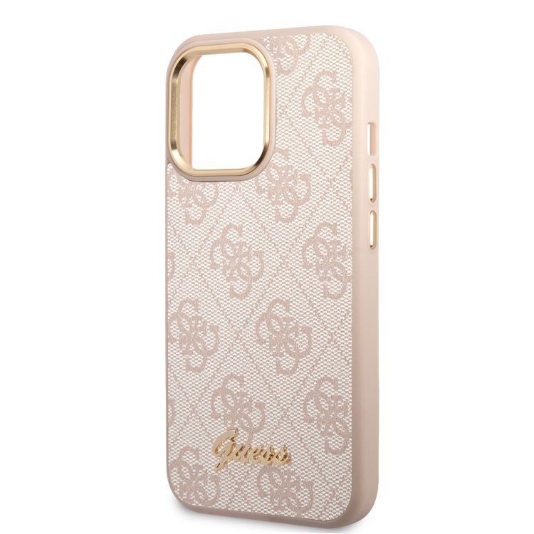 Guess PC/TPU 4G PU Case with Metal Camera Outline & Buttons iPhone 14 Pro Max Compatibility - Pink