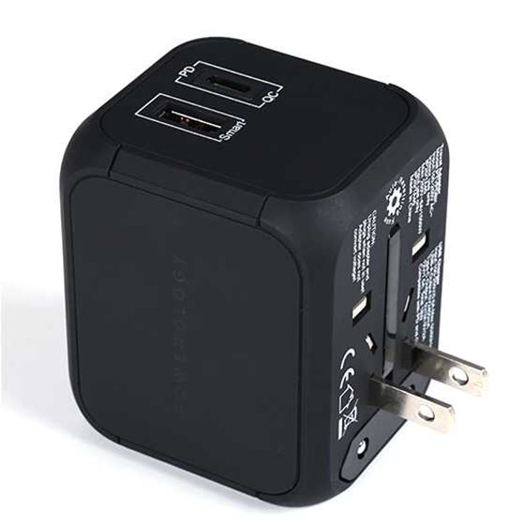 Powerology Universal Travel Adapter 2A + PD 18W- Black
