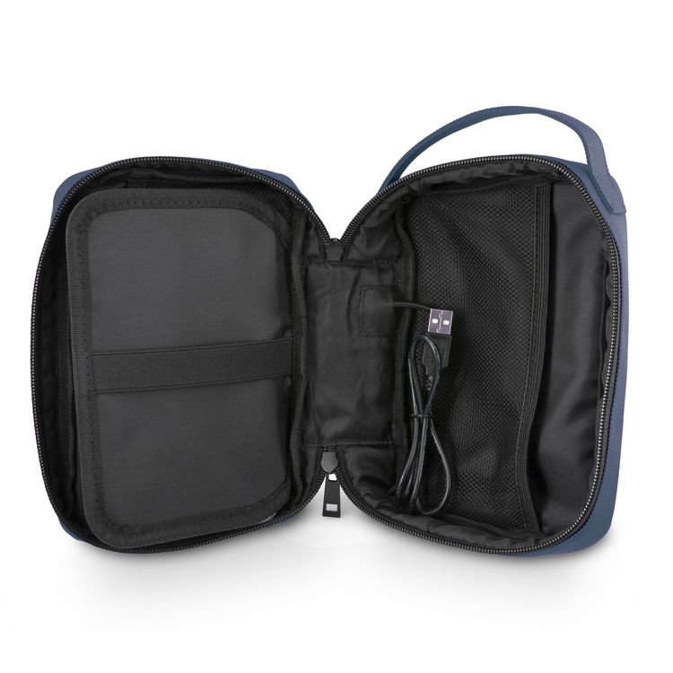 U.S.Polo Assn. Nylon Tablet Bag for Electronic Accessories with USB Port, Mesh Pocket, Zipper Closure, Carrying Handles, Ample Space, Lightweight, Easy to Carry - Navy Blue