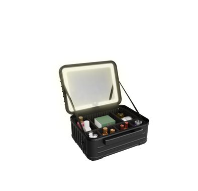 Porodo Lifestyle Travel Makeup Bag with Detachable 12-inch LED Mirror, 3 Light Modes, Multiple Compartments, 51 LED Beads, 3000mAh Battery Capacity, 6000~6500K Color Temperature, USB-C Charging Interface, ABS Material - Black