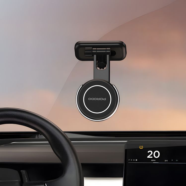 Porodo MagSpin Magnetic Phone Holder with 360° Flexible Rotation, Compatible with 60-90mm Smartphones, ABS Material, 18N Magnetic Strength, Adjustable Viewing Angle, Multi-Surface Mount - Black