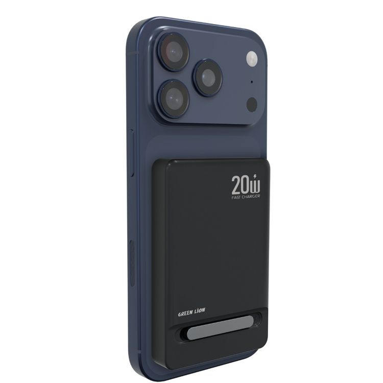 Green Lion Bond Power Bank 10000mAh with Safety Protections, Durable Braided Cable, Strong Magnets , Detachable Type-C Cable, Built In Stand, MagSafe Compatibility, Ultra-Slim Design - Black