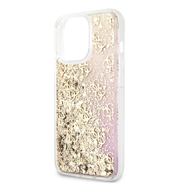 CG MOBILE Guess Liquid Glitter Case with 4G Pattern Gradient Background for iPhone 13 Pro Max (6.7") Shock Absorption & Drop Protective Suitable with Wireless Chargers Officially Licensed Gold
