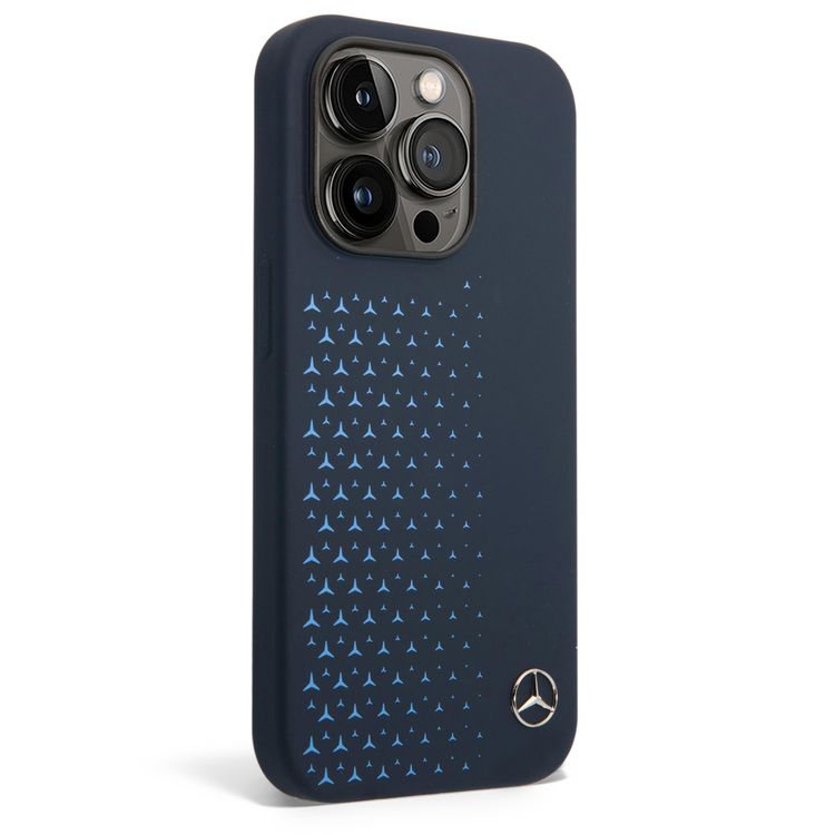 Mercedes-Benz Liquid Silicone Case with Gradient Star Horizontal Pattern iPhone 14 Pro Max Compatibility - Navy