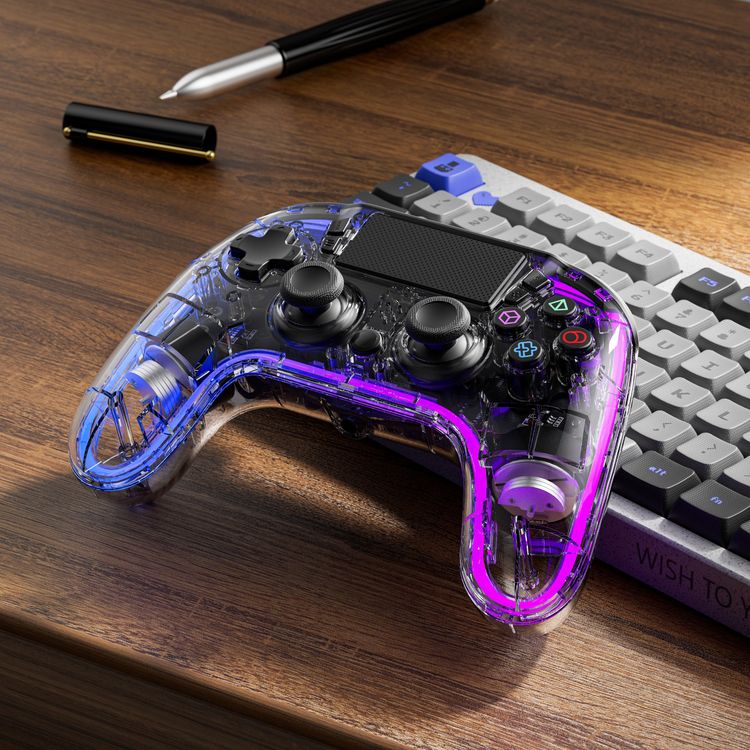 Porodo Gaming PS4 Gamepad Transparent Controller, PS4, PS3, PC (D-INPUT, X-INPUT), iOS, Android Compatibility, 3.5mm TRRS Audio Jack, Type-C Charging Port, 6-16 Hours Working Time - Clear