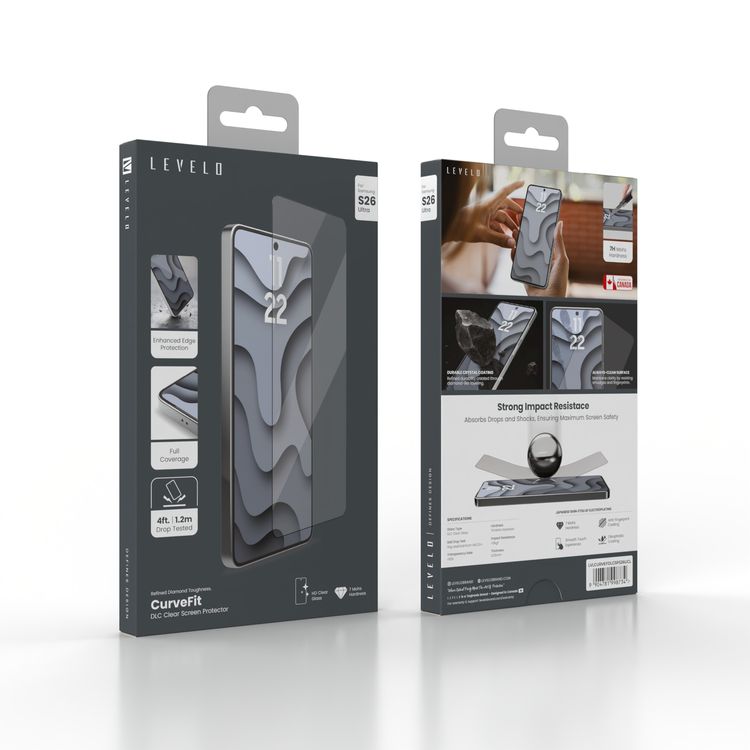 Levelo CurveFit DLC Clear Screen Protector for Samsung S26 Ultra, 7H Mohs Hardness, Oleophobic Coating, Full Coverage, Impact Resistance, Anti-Fingerprint Coating - Clear with Black Edge